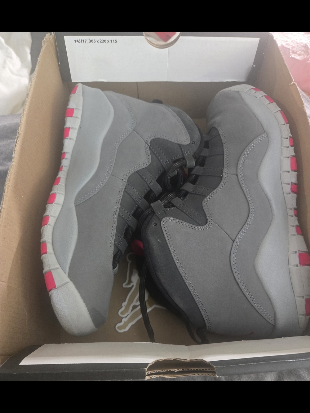 Jordan 10's Gray/ Black Sneaker with Pink